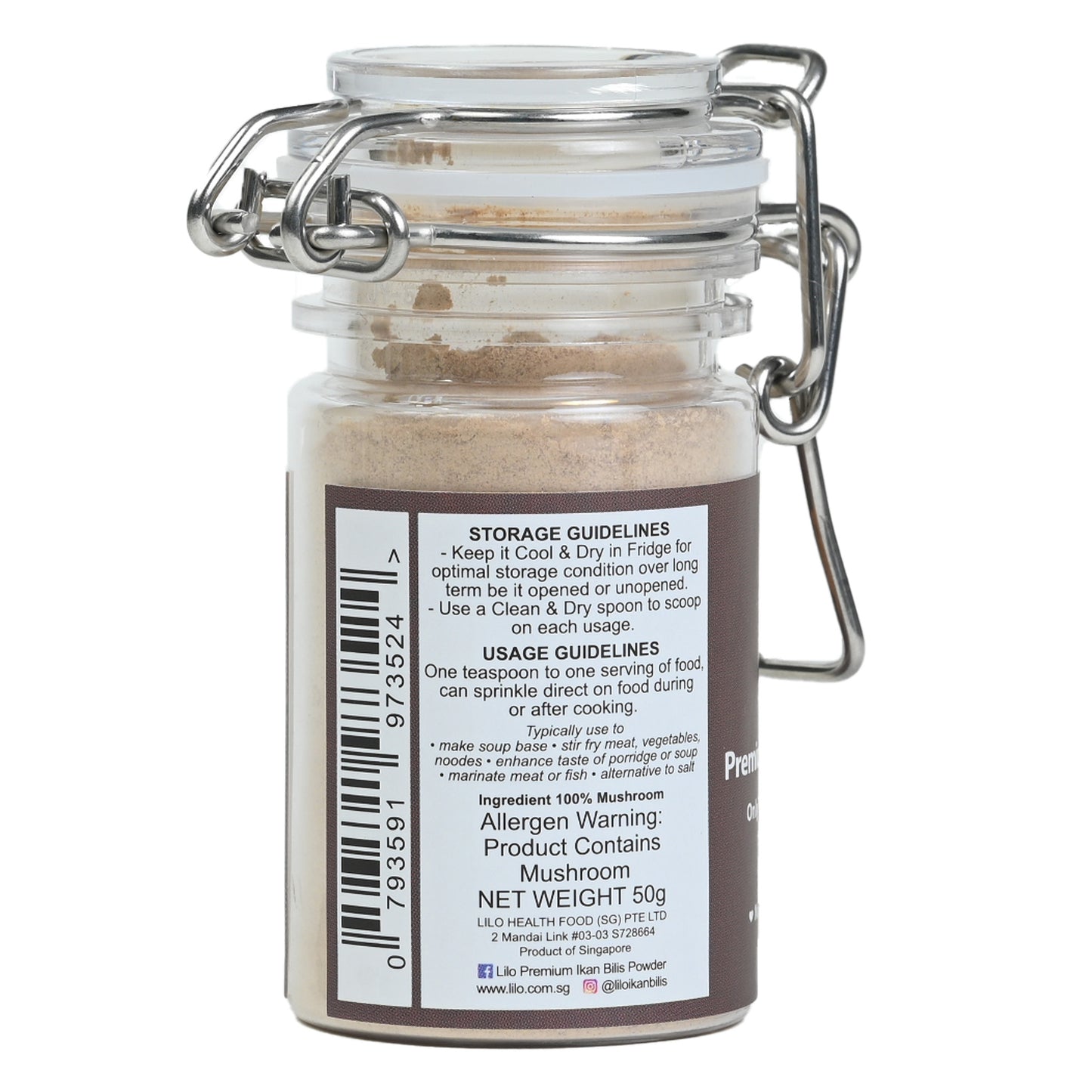 Lilo Premium Mushroom Powder Bottle 50grams - Lilo Premium Ikan Bilis Powder