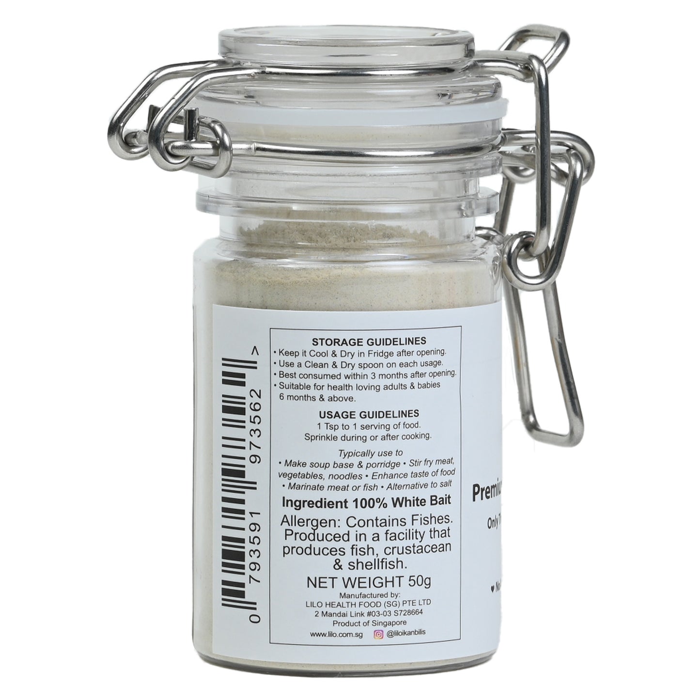 Lilo Premium White Bait Powder Bottle 50grams - Lilo Premium Ikan Bilis Powder